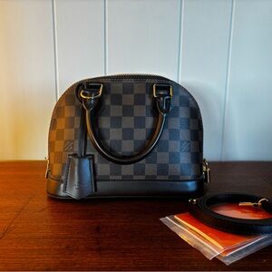 Checkered Handbag with Gold Accents